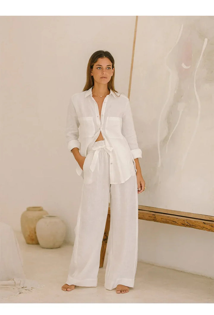 Duttini | Oversized Linen Shirt for Women in White