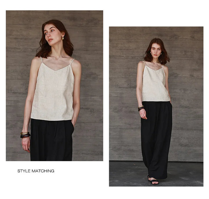 Duttini | Linen V-Neck Camisole Top for Women