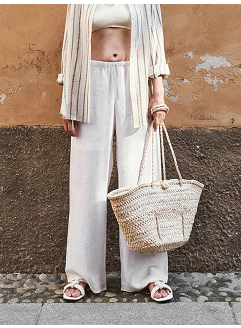 Duttini | Wide Leg Linen Pant for Women in Beige