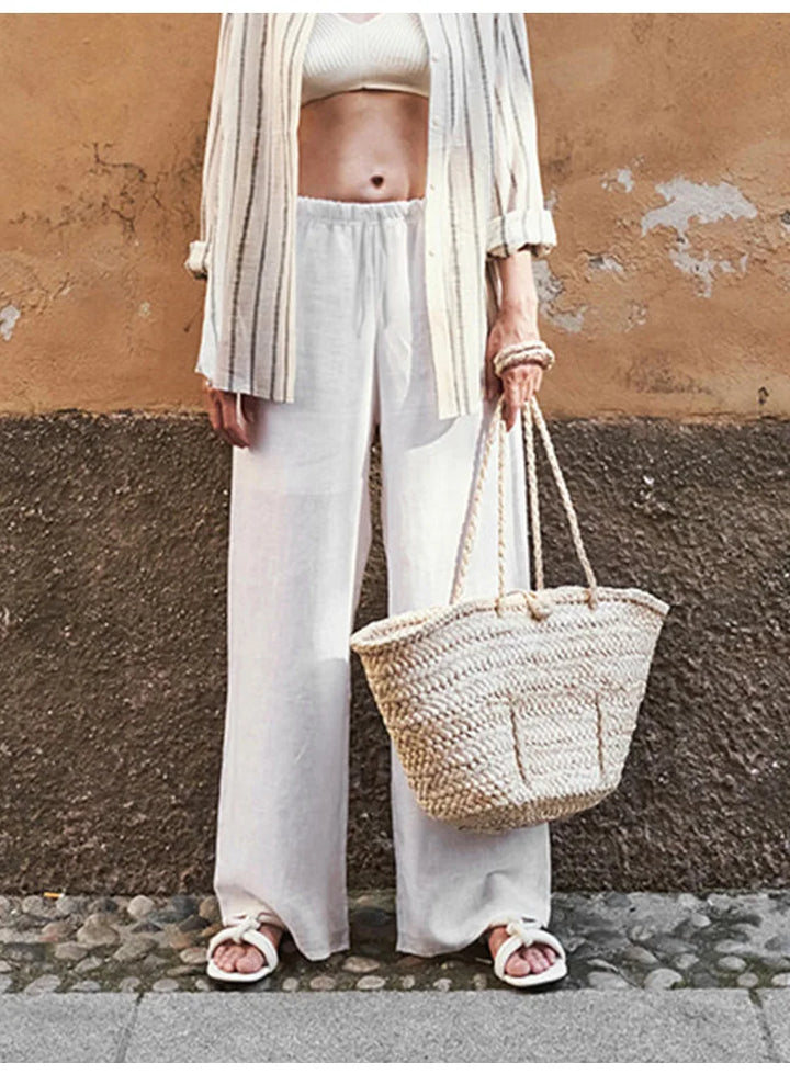Duttini | Wide Leg Linen Pant for Women in Beige
