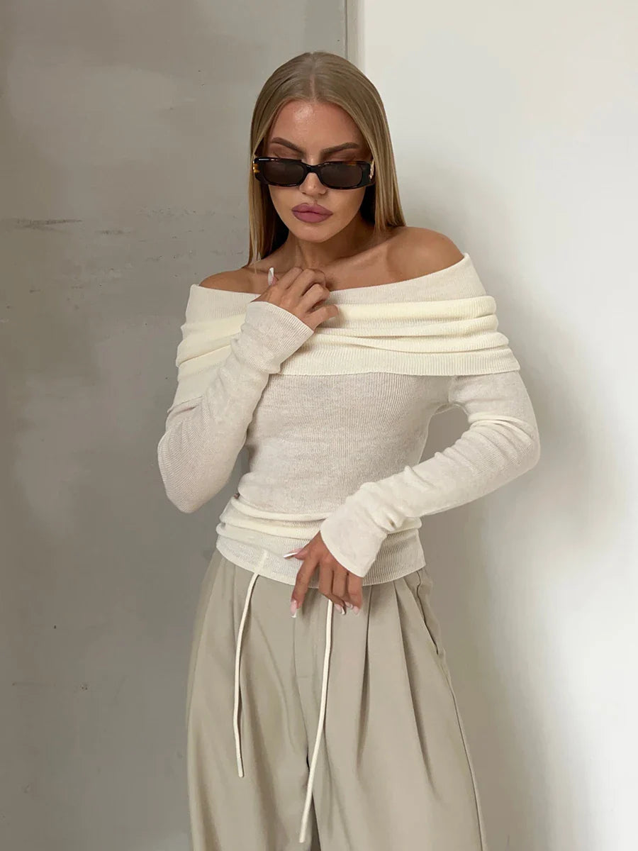 Duttini | Off-Shoulder Knit Top for Women in Black