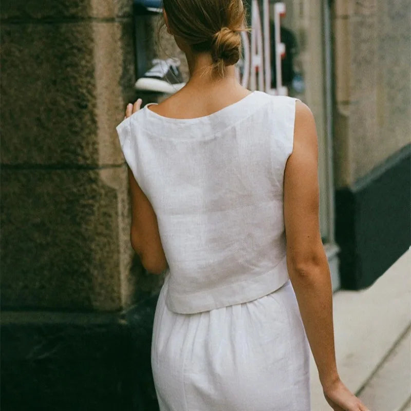 Duttini | Linen Crop Top for Women in White