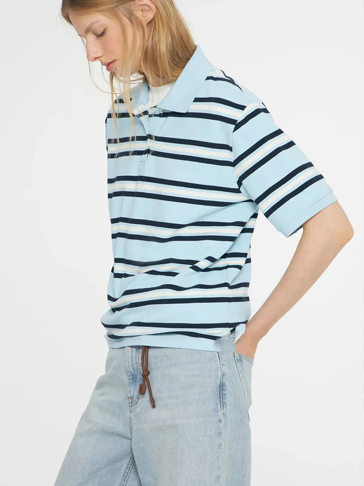 Duttini | Stripe Polo Tee for Women in Cotton Blend
