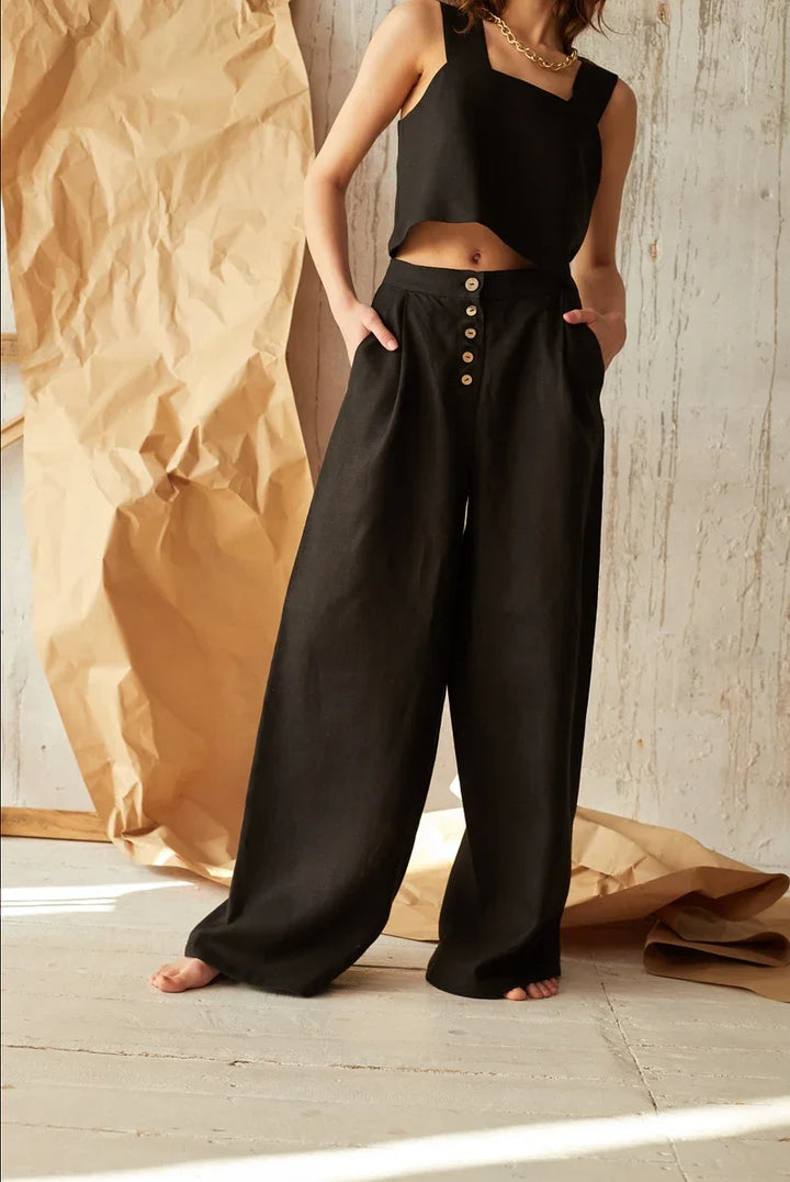 Duttini | Cotton Wide-Leg Pant for Women in Classic Black