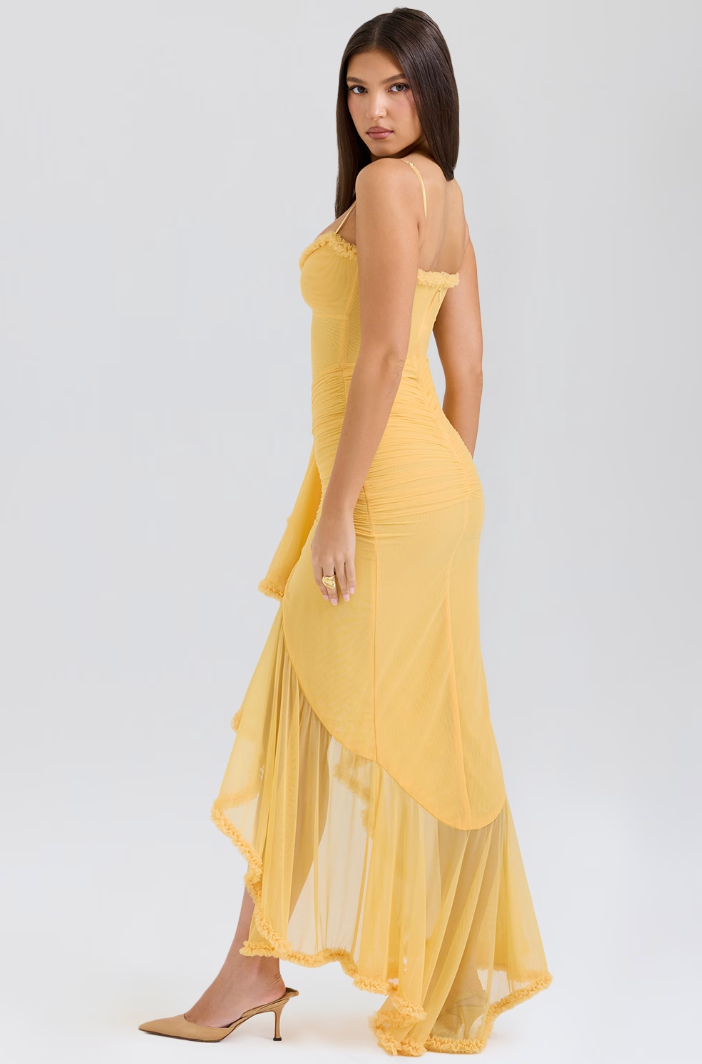 Duttini | Flowing Wedding Guest Lace Ruched Dress Made to Turn Heads