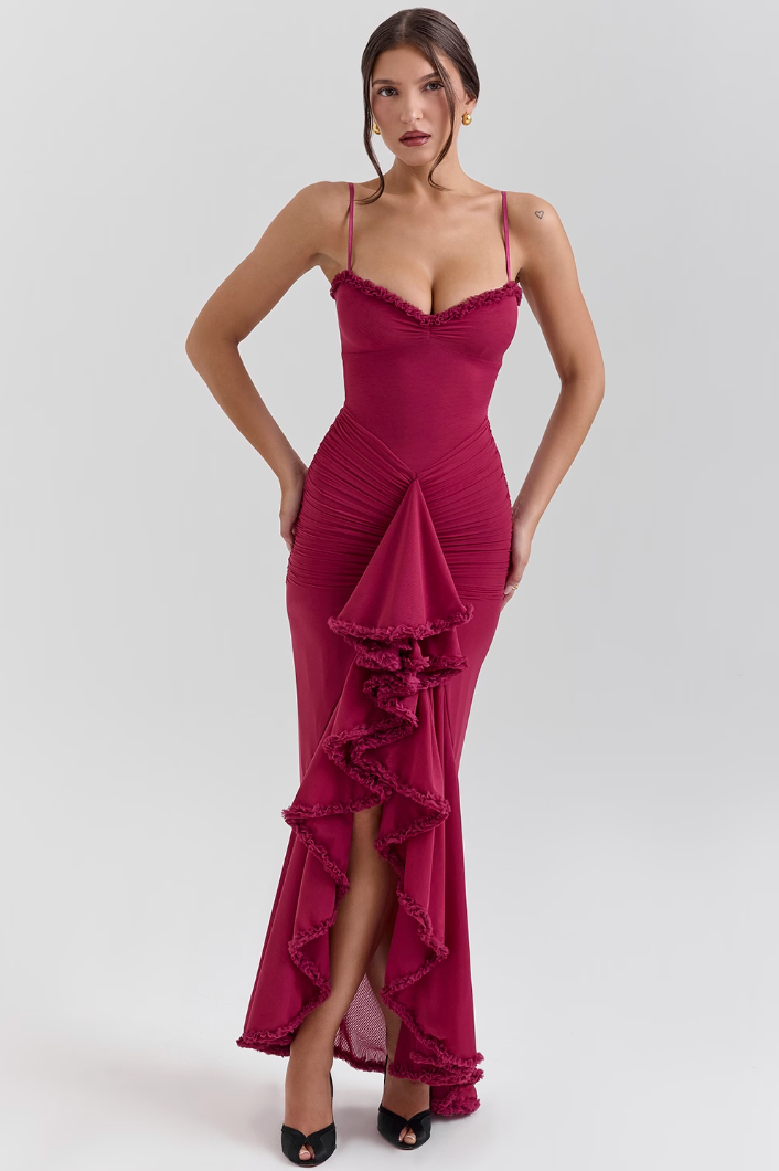Duttini | Flowing Wedding Guest Lace Ruched Dress Made to Turn Heads