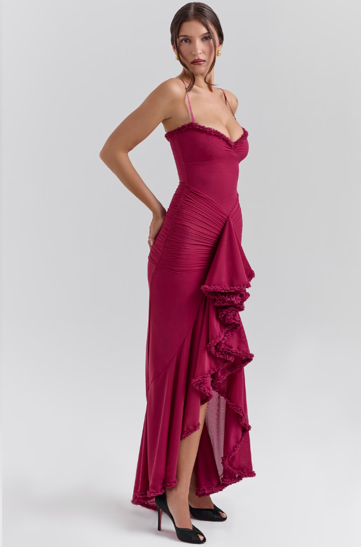Duttini | Flowing Wedding Guest Lace Ruched Dress Made to Turn Heads