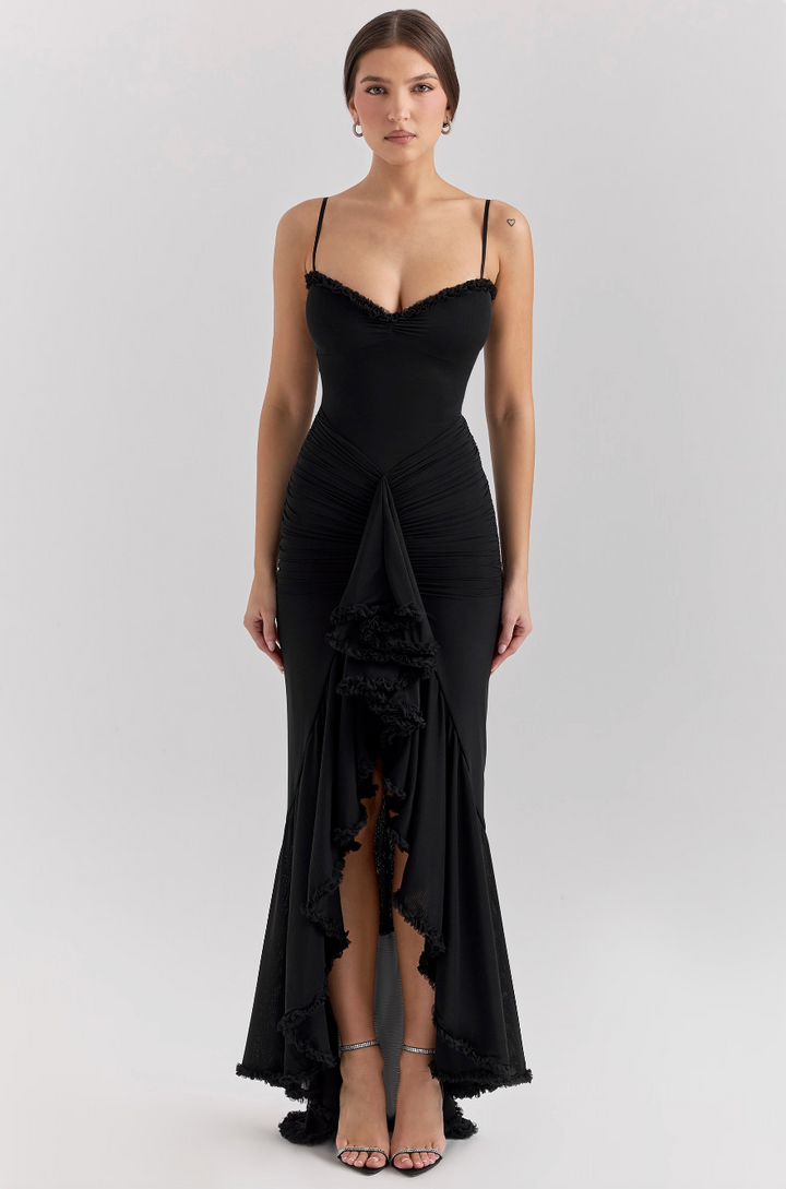 Duttini | Flowing Wedding Guest Lace Ruched Dress Made to Turn Heads
