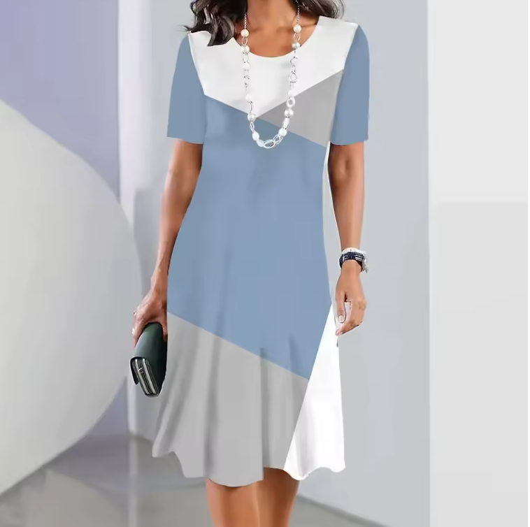 Duttini | Feminine Print Midi Dress Short Sleeve A-Line Casual