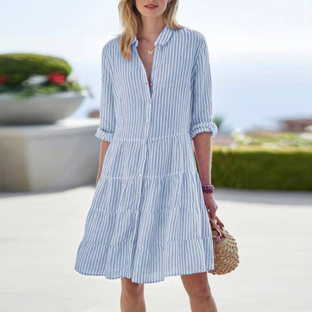 Duttini | Flowing Seaside Breeze Striped Shirt Dress for a Polished Look
