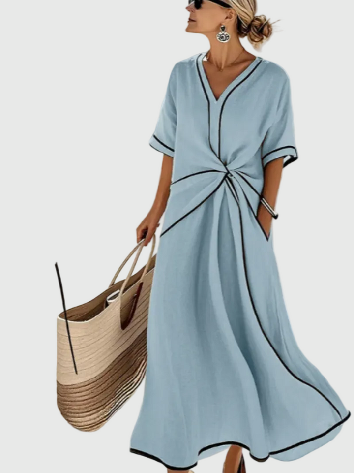 Duttini | Draped Coastal Maxi Dress for Women in Lightweight Fabric