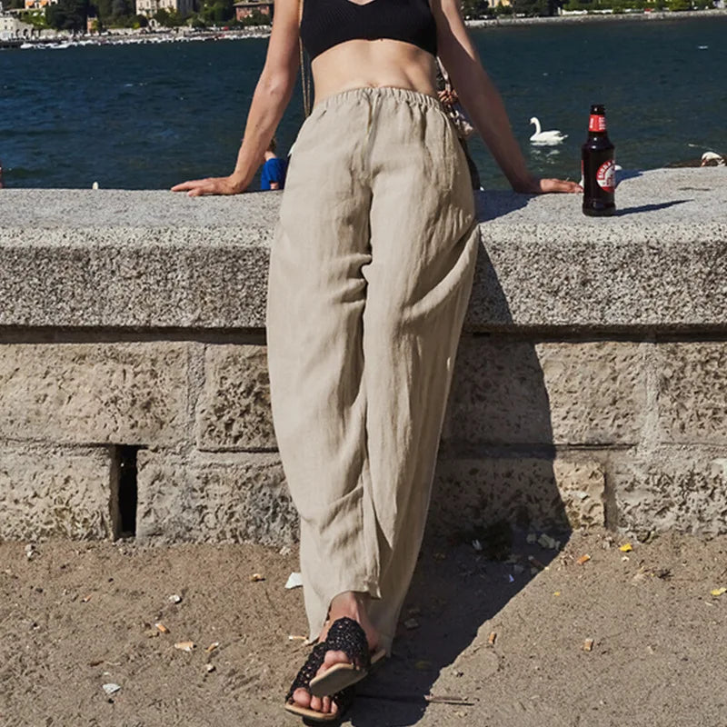 Duttini | Wide Leg Linen Pant for Women in Beige