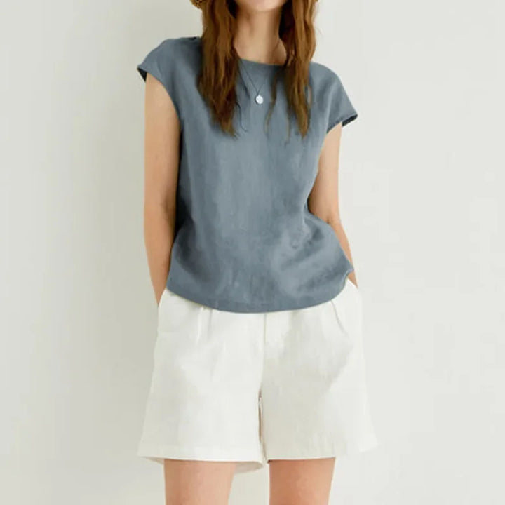 Duttini | Linen Tee for Women with Petal Sleeves in White