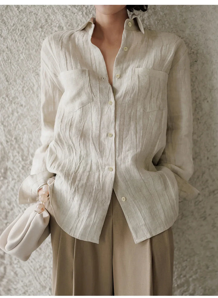Duttini | Pleated Linen Button Shirt