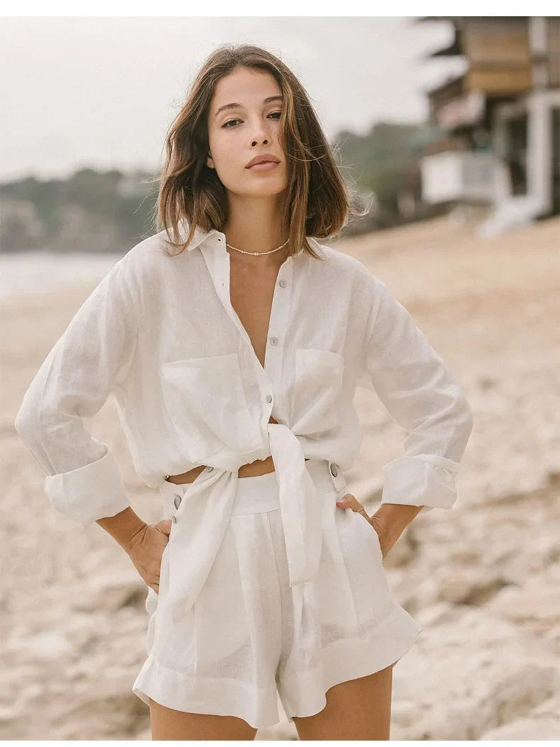 Duttini | Oversized Linen Shirt for Women in White