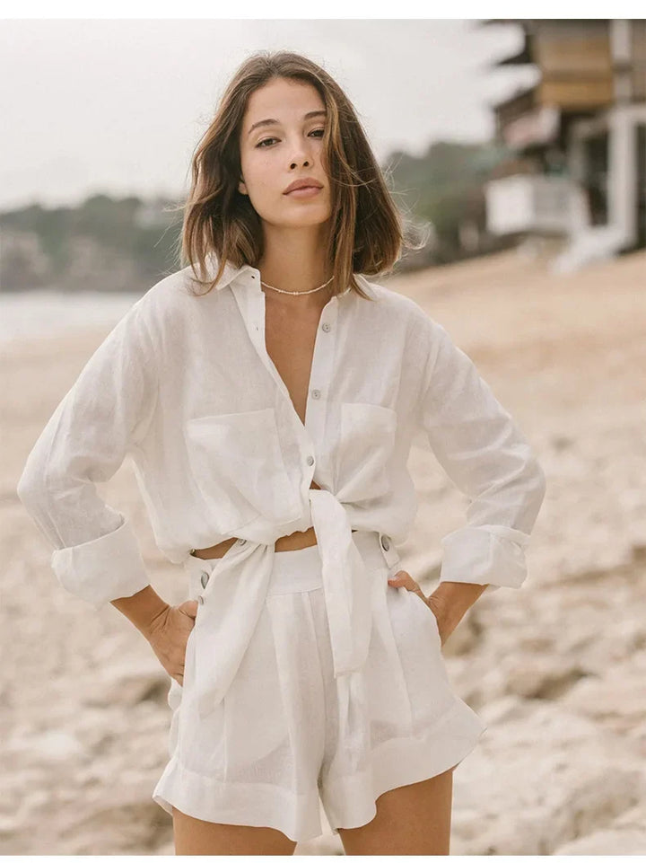 Duttini | Oversized Linen Shirt for Women in White