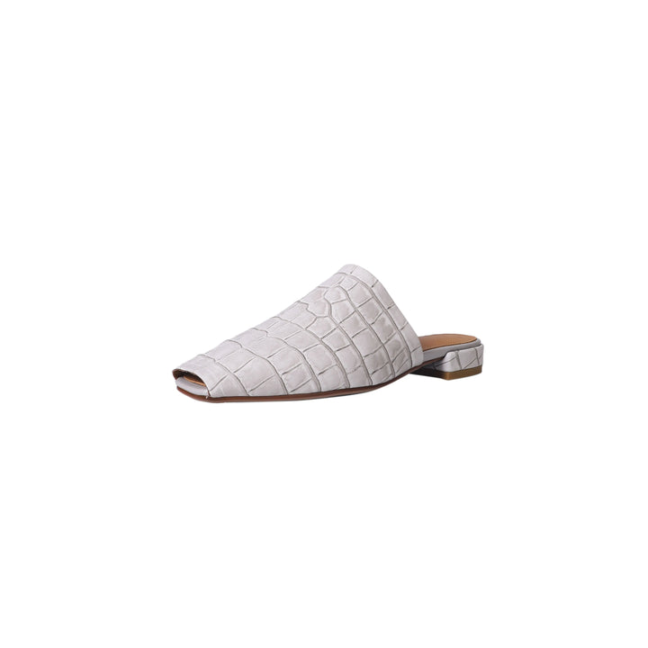 Duttini | Leather Croc-Embossed Low Heel Mules