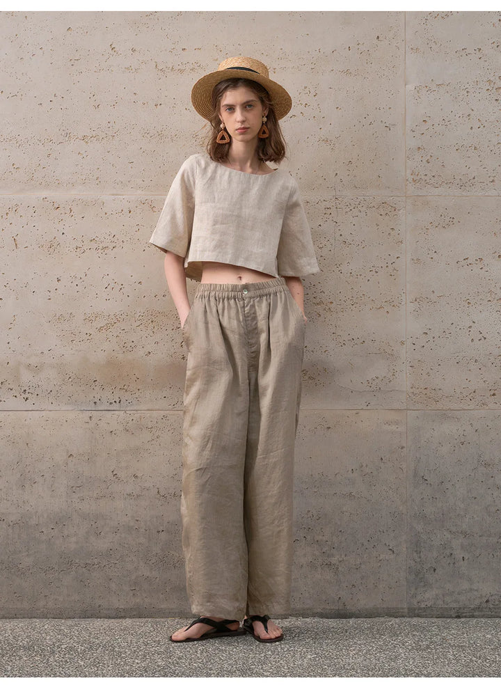 Duttini | Boxy Linen Crop Top