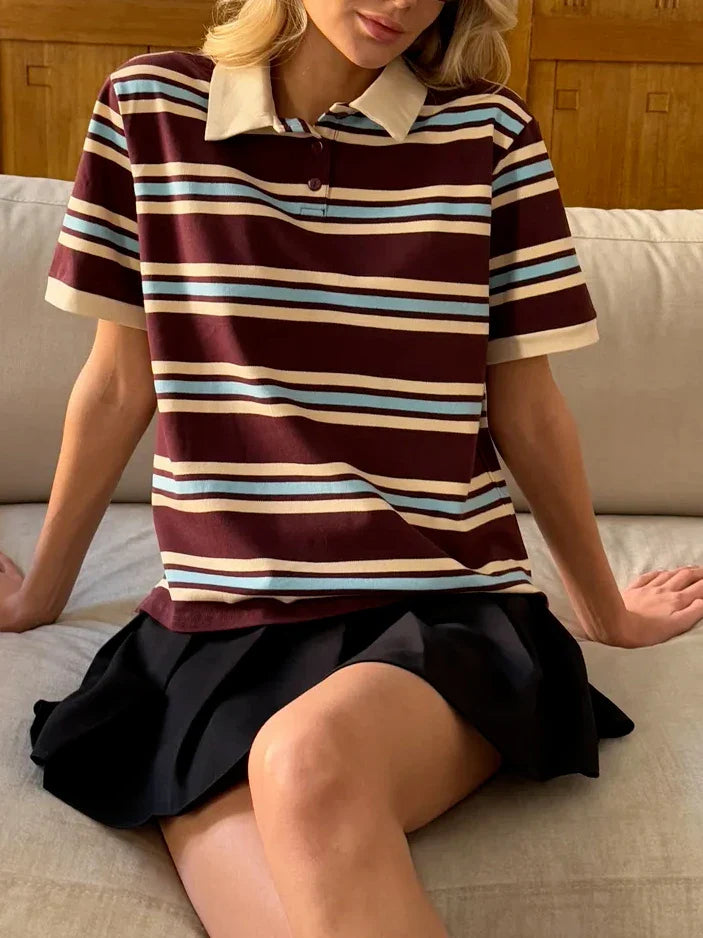 Duttini | Stripe Polo Tee for Women in Cotton Blend