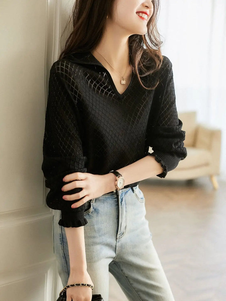 Duttini | Diamond Knit Top for Women in Light Blue