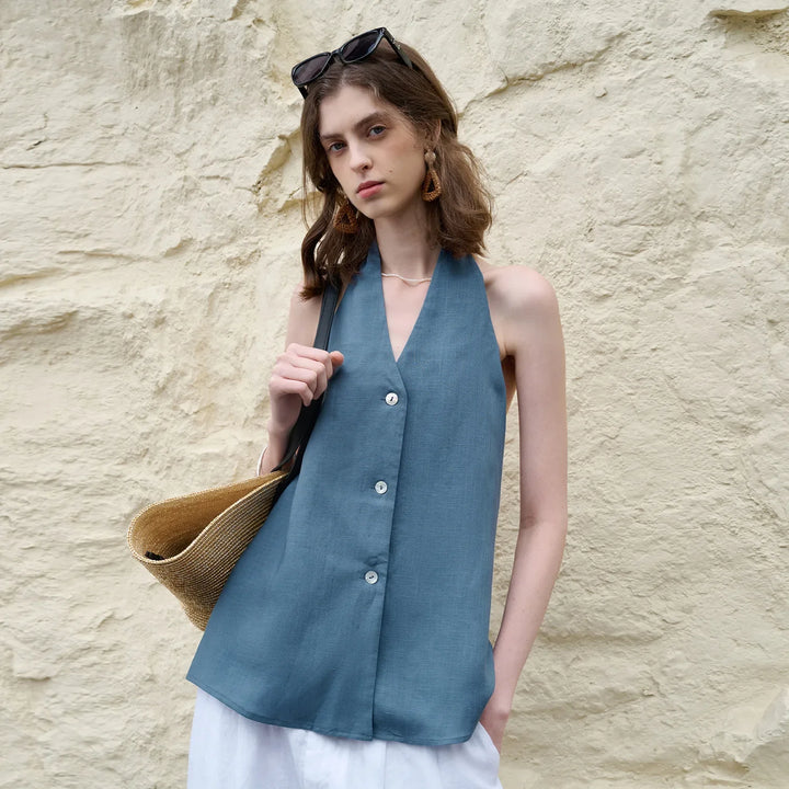 Duttini | Linen Halter Waistcoat Top for Women