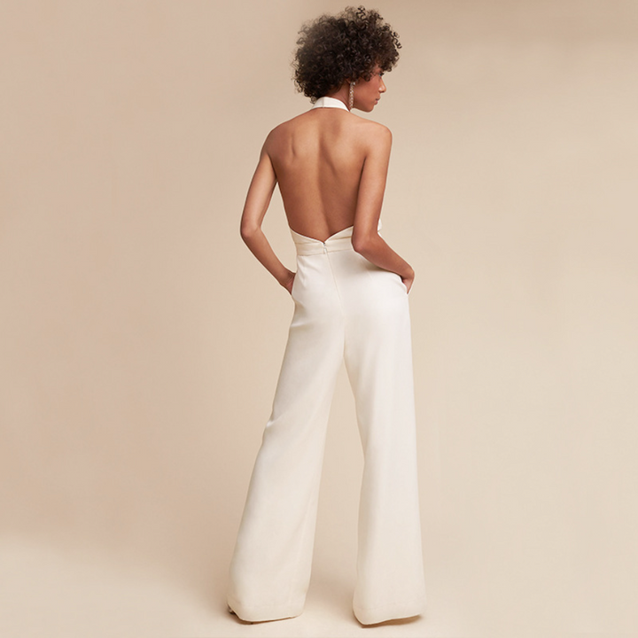 Duttini | Luxe Halter Neck Wide Leg Jumpsuit Deep V Formal