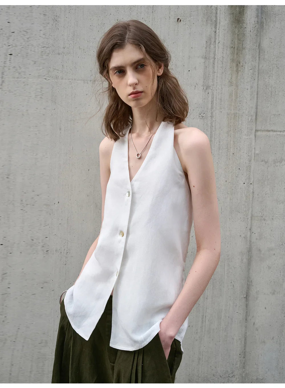 Duttini | Linen Halter Waistcoat Top for Women