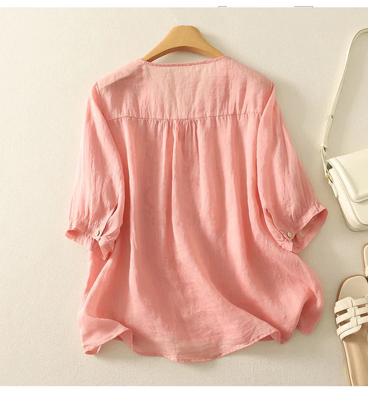 Duttini | V-Neck Cotton Blouse for Women in White