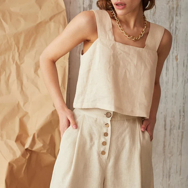 Duttini | Square Neck Linen Crop Tank