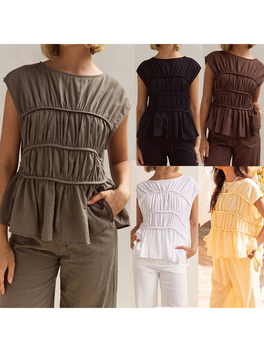 Duttini | Ruched Cap Sleeve Peplum Top for Women