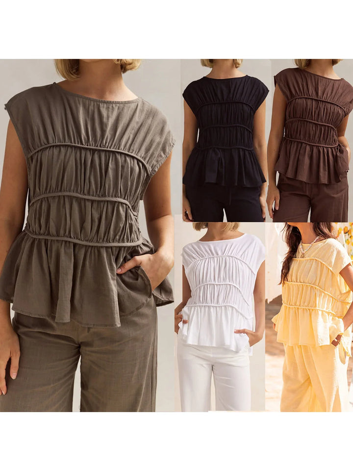Duttini | Ruched Cap Sleeve Peplum Top for Women