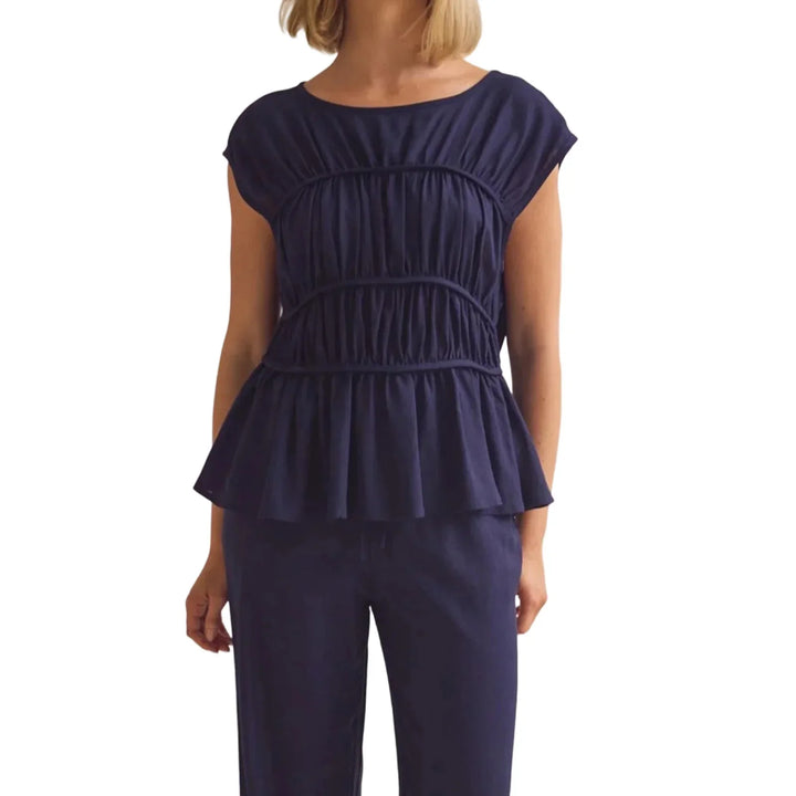 Duttini | Ruched Cap Sleeve Peplum Top for Women