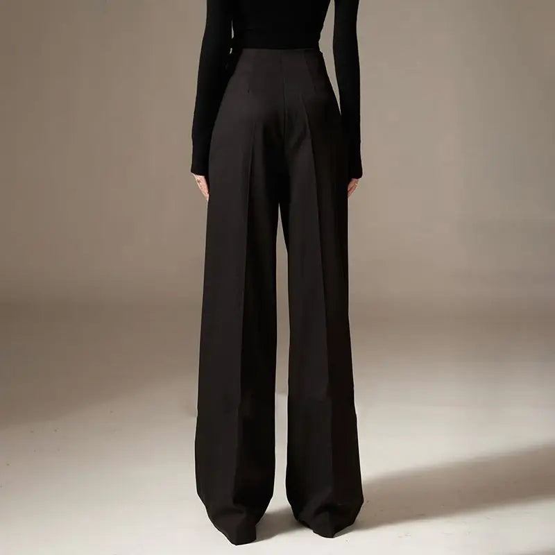 Duttini | Wide Leg Draped Pants for Women in Black