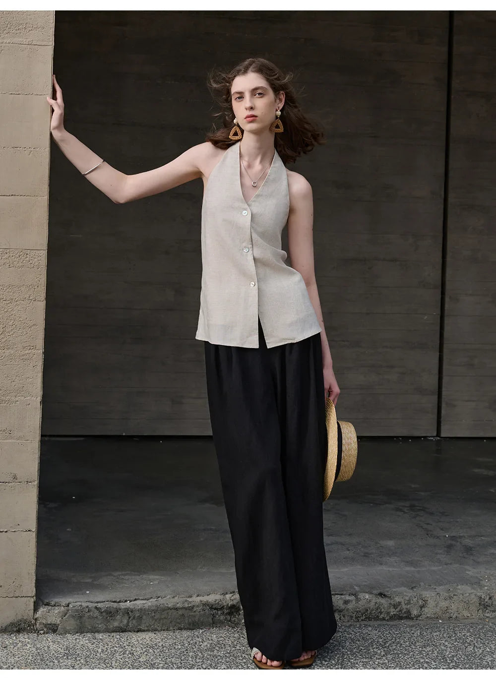 Duttini | Linen Halter Waistcoat Top for Women