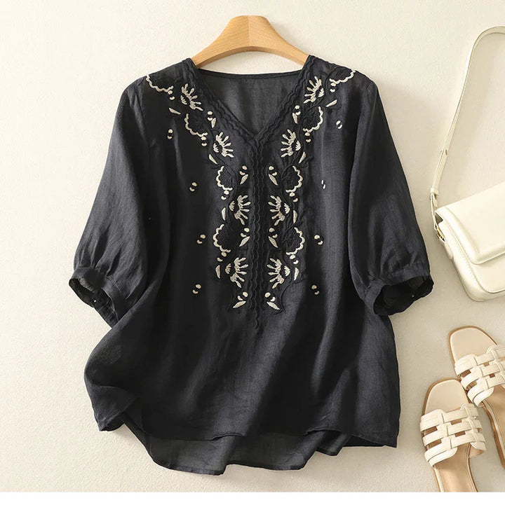 Duttini | V-Neck Cotton Blouse for Women in White
