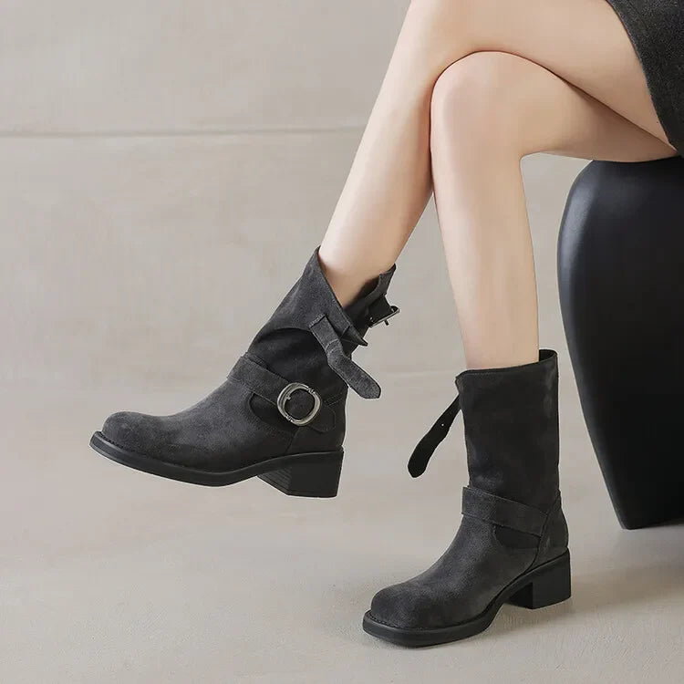 Duttini | Suede Buckle Boots in Black