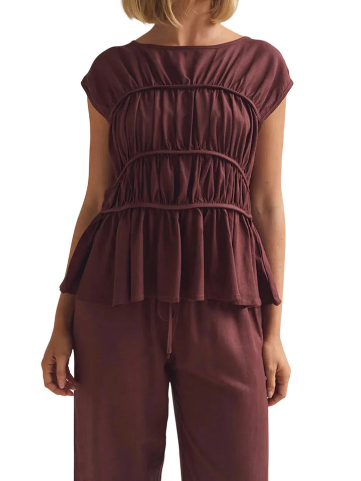 Duttini | Ruched Cap Sleeve Peplum Top for Women