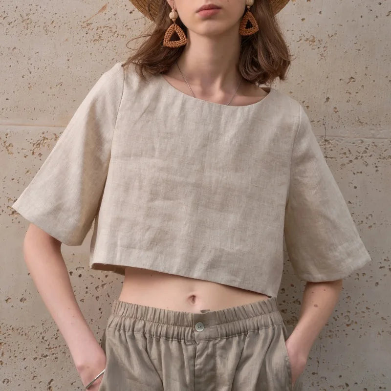 Duttini | Boxy Linen Crop Top