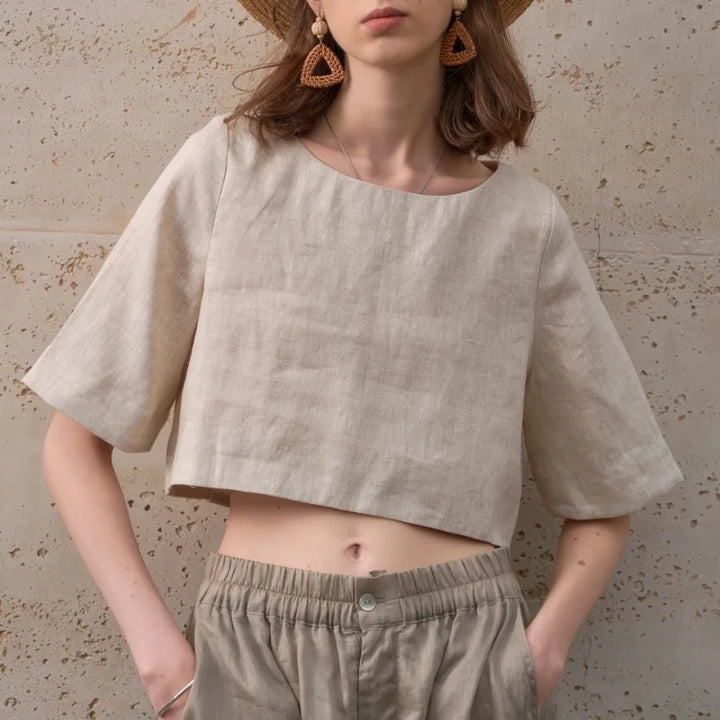 Duttini | Boxy Linen Crop Top