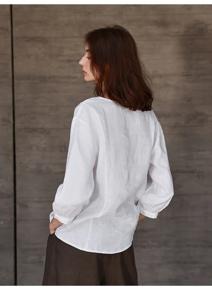 Duttini | Fitted V-Neck Linen Blouse for Women