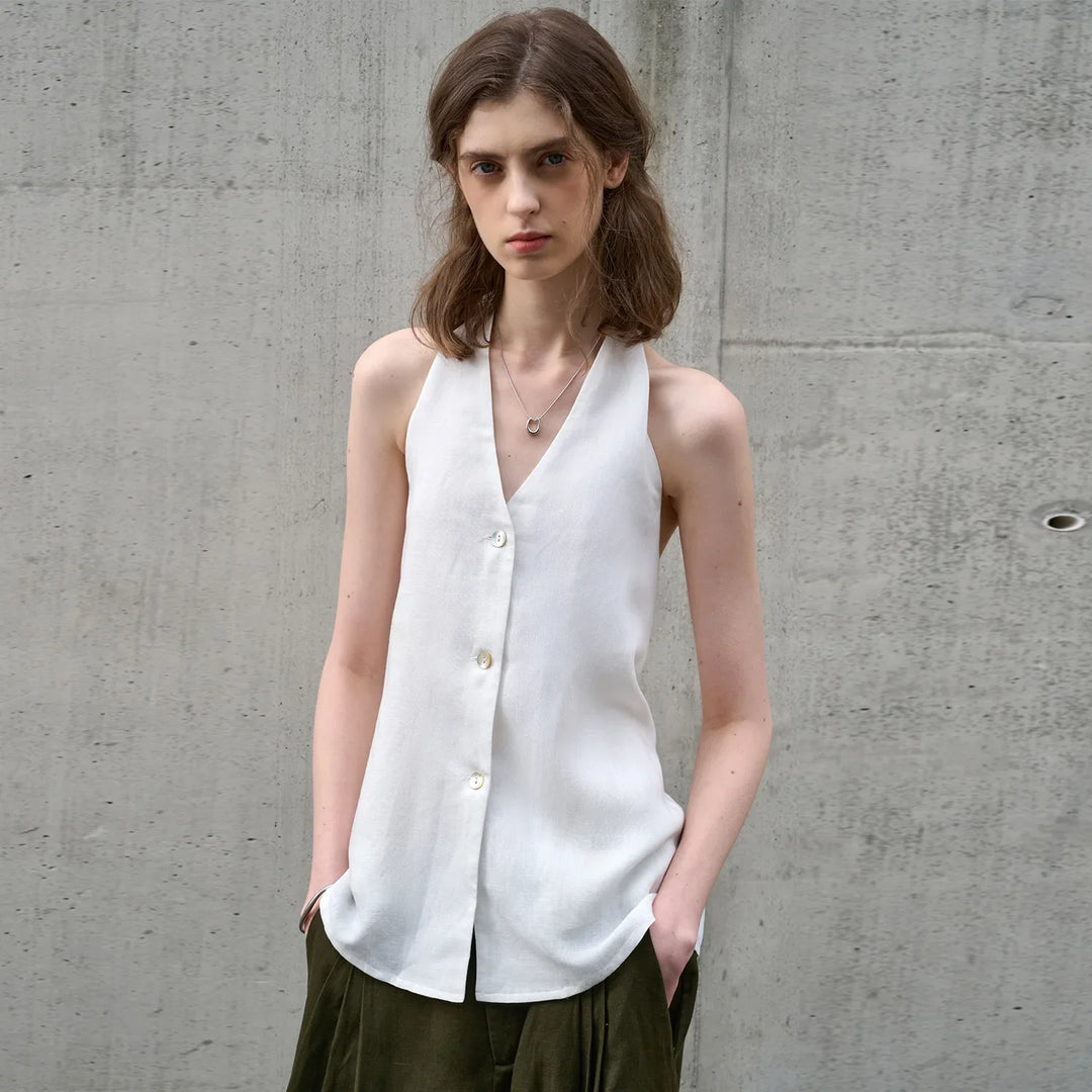 Duttini | Linen Halter Waistcoat Top for Women