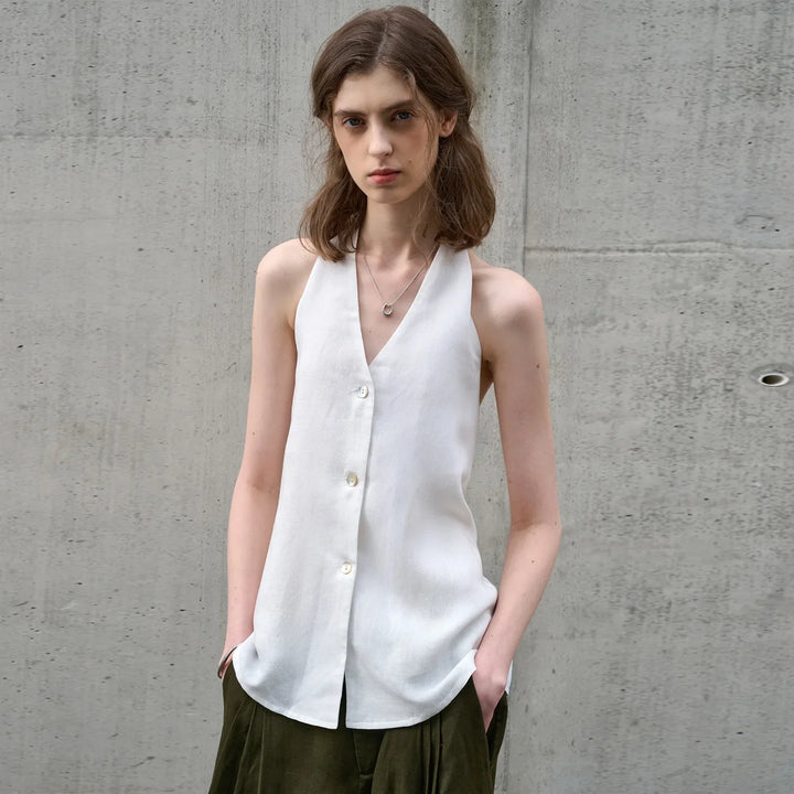 Duttini | Linen Halter Waistcoat Top for Women