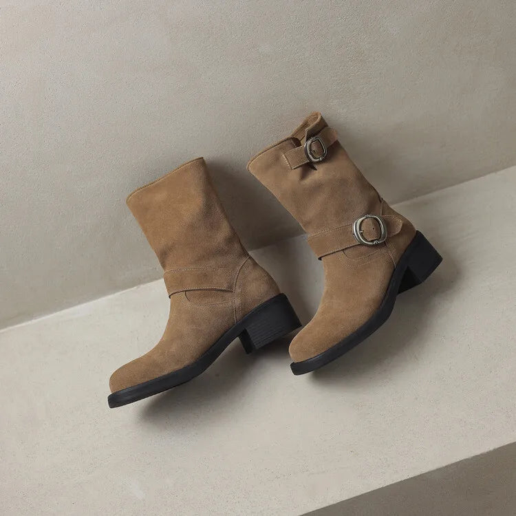 Duttini | Suede Buckle Boots in Black