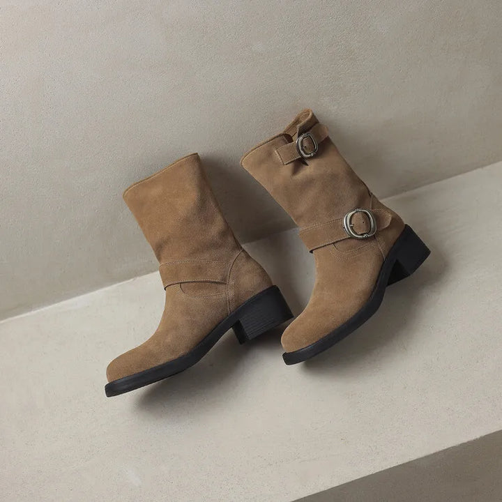 Duttini | Suede Buckle Boots in Black