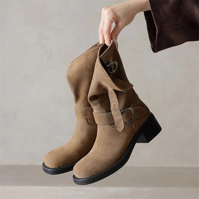 Duttini | Suede Buckle Boots in Black