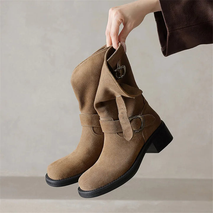 Duttini | Suede Buckle Boots in Black
