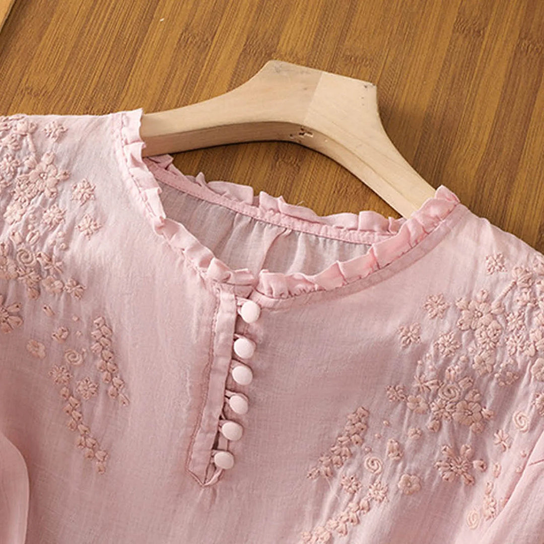Duttini | Modern Floral Button-Front Blouse with a Timeless Finish