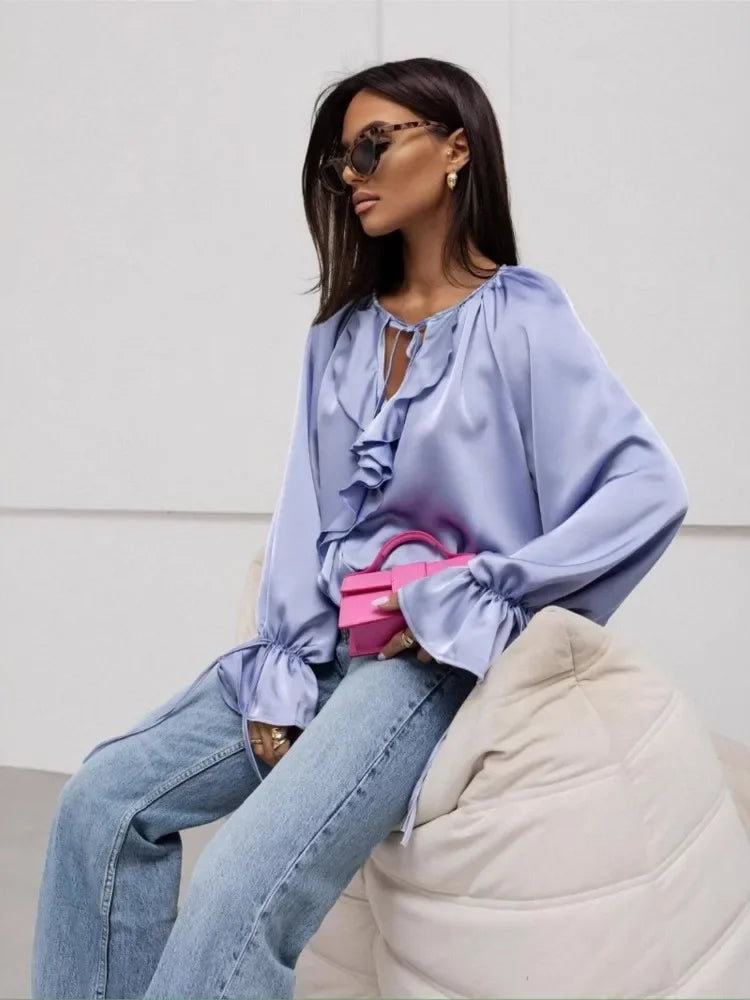 Duttini | Satin Ruffle Blouse for Women