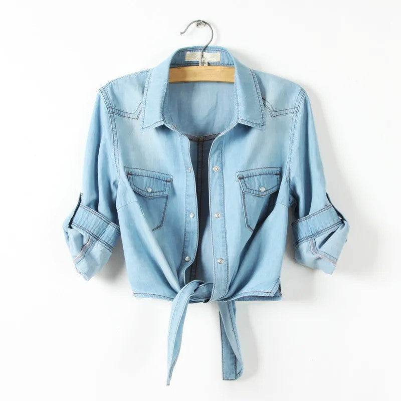 Duttini | Denim Crop Top for Women in Light Blue