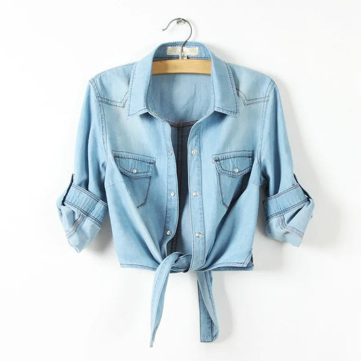 Duttini | Denim Crop Top for Women in Light Blue